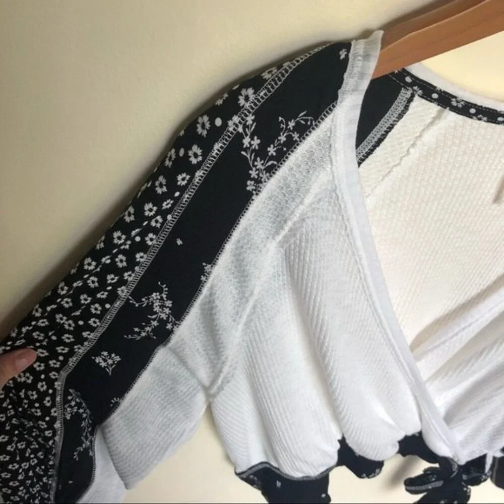 Free People Auxton Thermal Wrap Top NWT Size XS Cottagecore Chic Cute